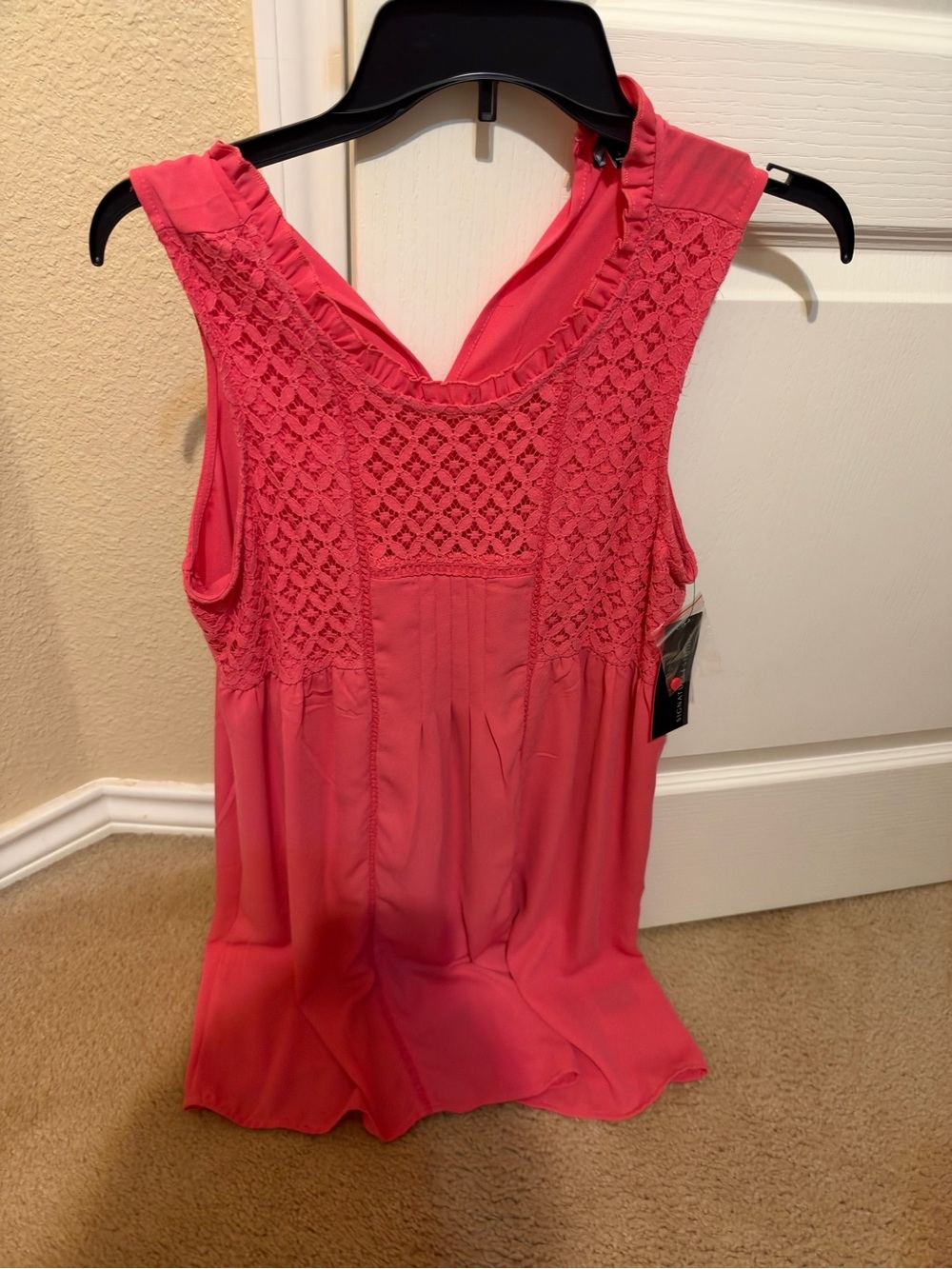 Signature Studio Coral Pink Crochet Yoke Tank